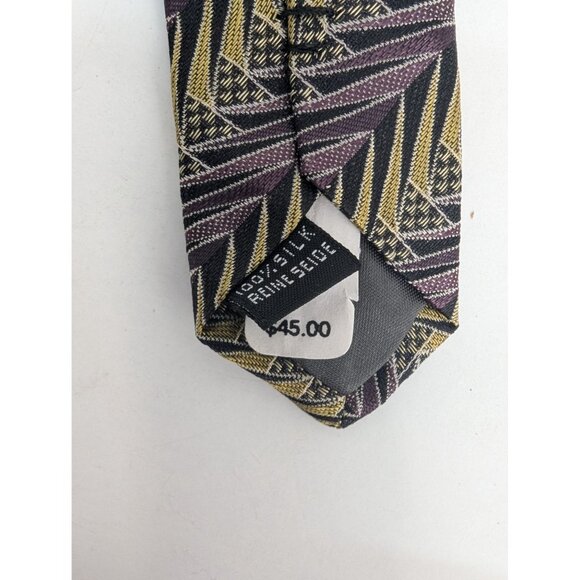 Ondee Men Silk Necktie Purple Gold Geometric Design 58 Inch Made in Italy - Picture 6 of 6